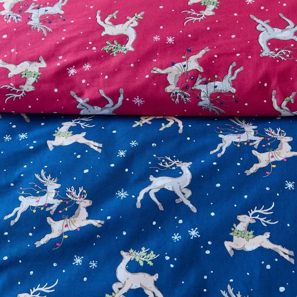 Czerwono-niebieska bawełniana pościel dwuosobowa 230x220 cm Christmas Reindeer – Their Nibs