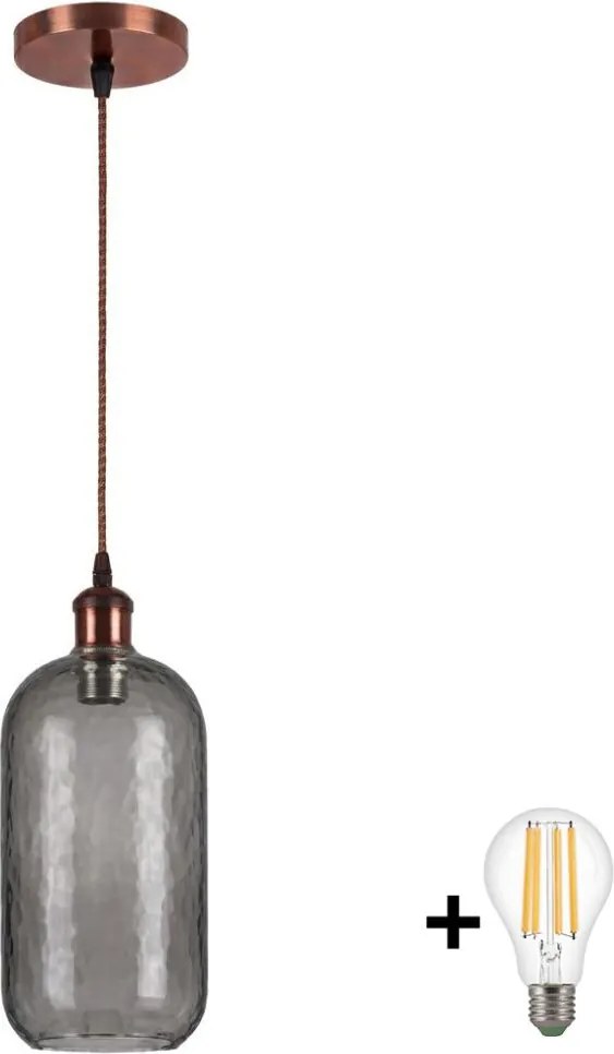 BRILAGI - Lampa wisząca LED na przewodzie RETRO GLASS 1xE27/60W/230V śr. 14 cm miedź/dymny szary