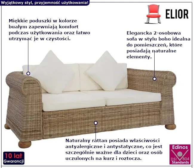 Brązowa 2-osobowa sofa z rattanu - Asha