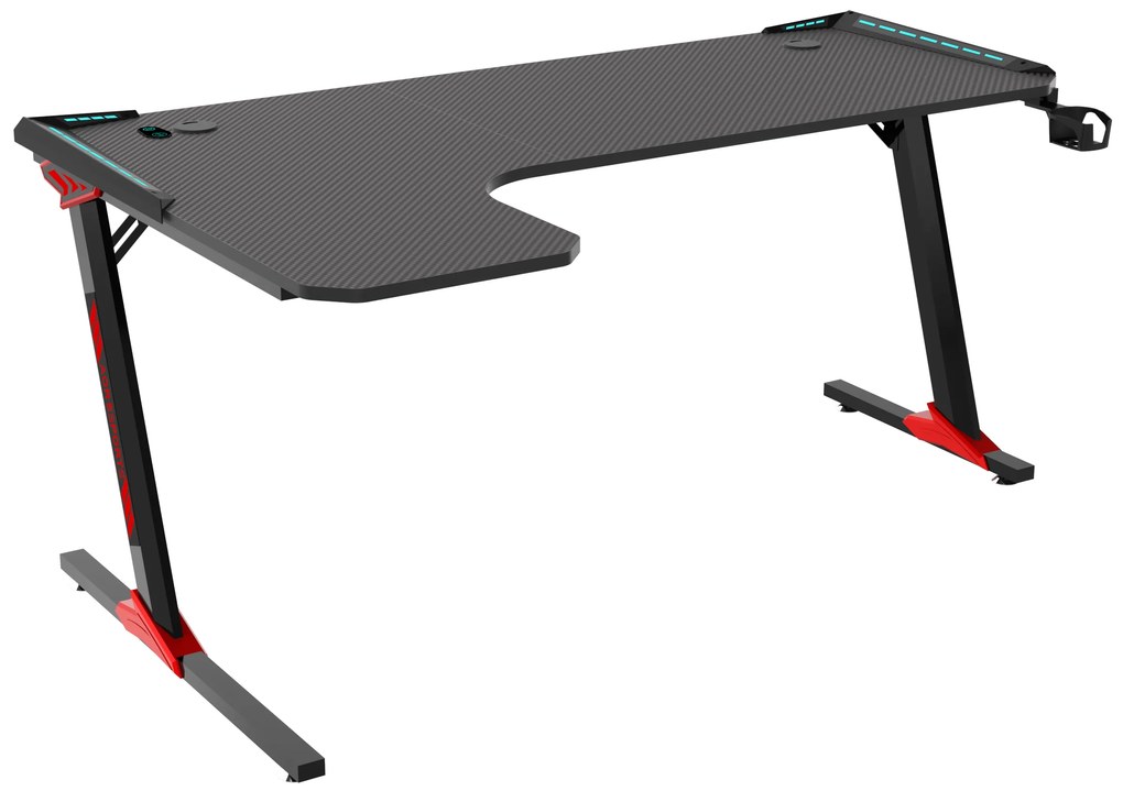 Biurko Gamingowe Komputerowe LED "L" dla gracza Carbon 140x100