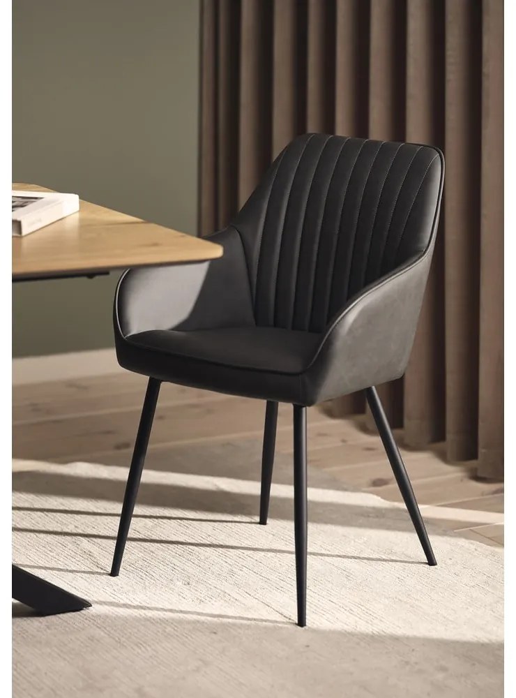 Ciemnoszare krzesła z imitacji skóry z podłokietnikami zestaw 2 szt. Nolan Stripe – Unique Furniture