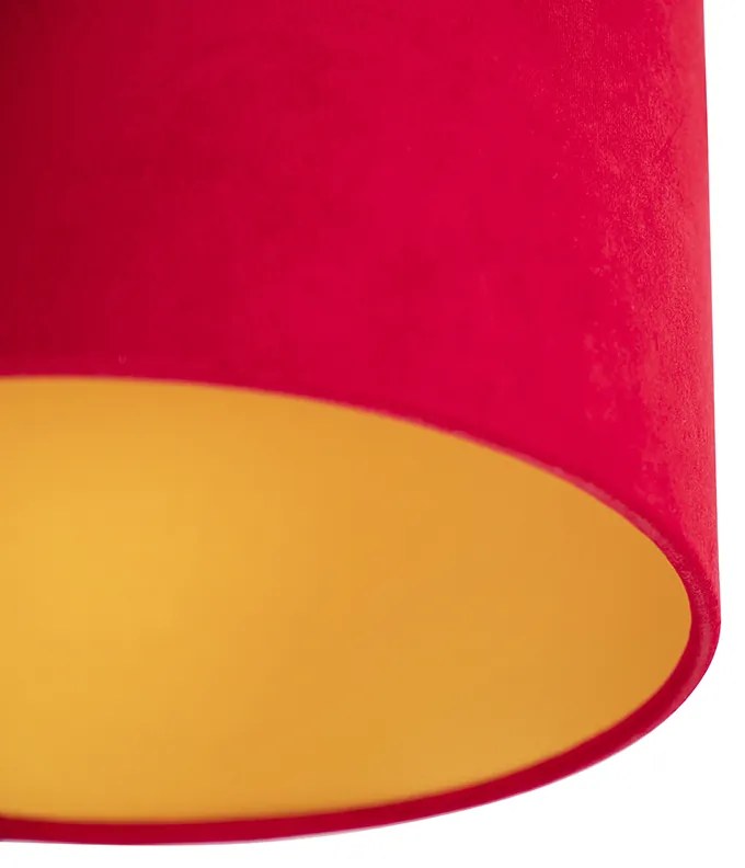 Lampa sufitowa z czerwonym aksamitnym kloszem ze złotem 25 cm - Combi Black klasyczny/Antyczny Oswietlenie wewnetrzne