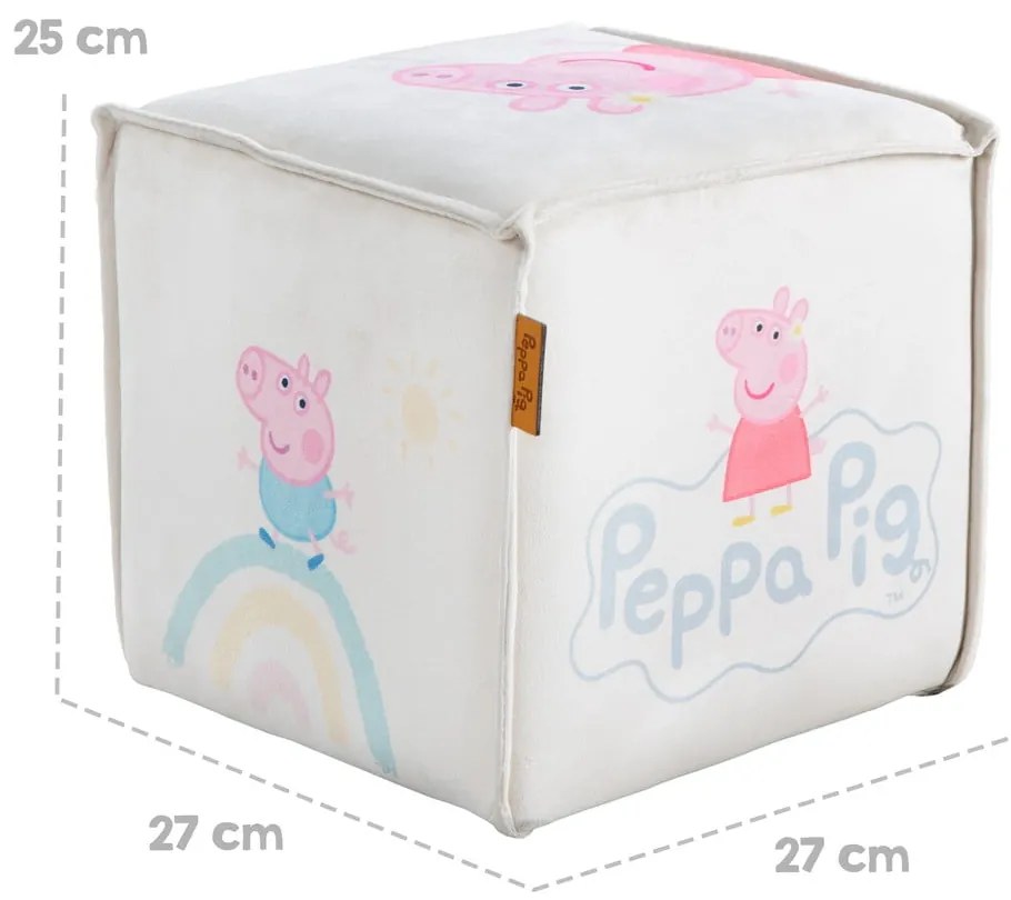 Biały aksamitny puf dziecięcy Peppa Pig – Roba