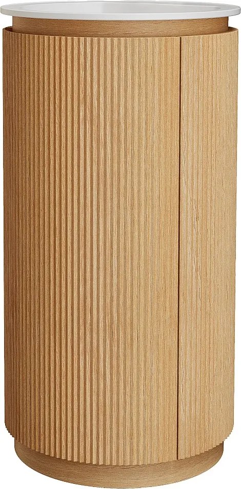 Okrągła szafka podumywalkowa prążkowana do postawienia z litego drewna z umywalką wpuszczaną z matowej białej żywicy - Jasny naturalny - 45 x 45 x 85 cm - NEFIS