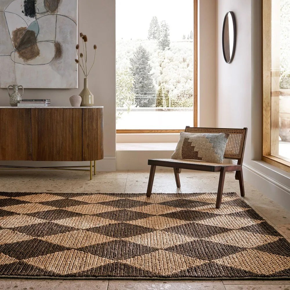 Brązowo-naturalny dywan z mieszanki juty tkany ręcznie 160x230 cm Effie Diamond – Flair Rugs