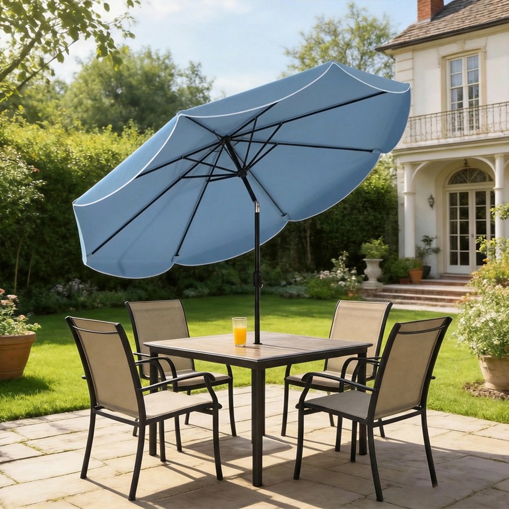 Outsunny Parasol ogrodowy okrągły balkonowy z 3-stopniową regulacją nachylenia, korbka, 8 żeber, Ø265 x 235H cm, jasnoniebieski | Aosom PL