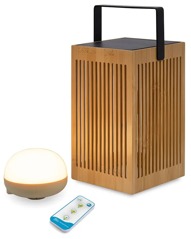 Zewnetrzna Lampa stołowa bambusowa z LED, ściemnialna, IP54, ładowana solarnie, z pilotem - OkinawaKolonialny Oswietlenie zewnetrzne