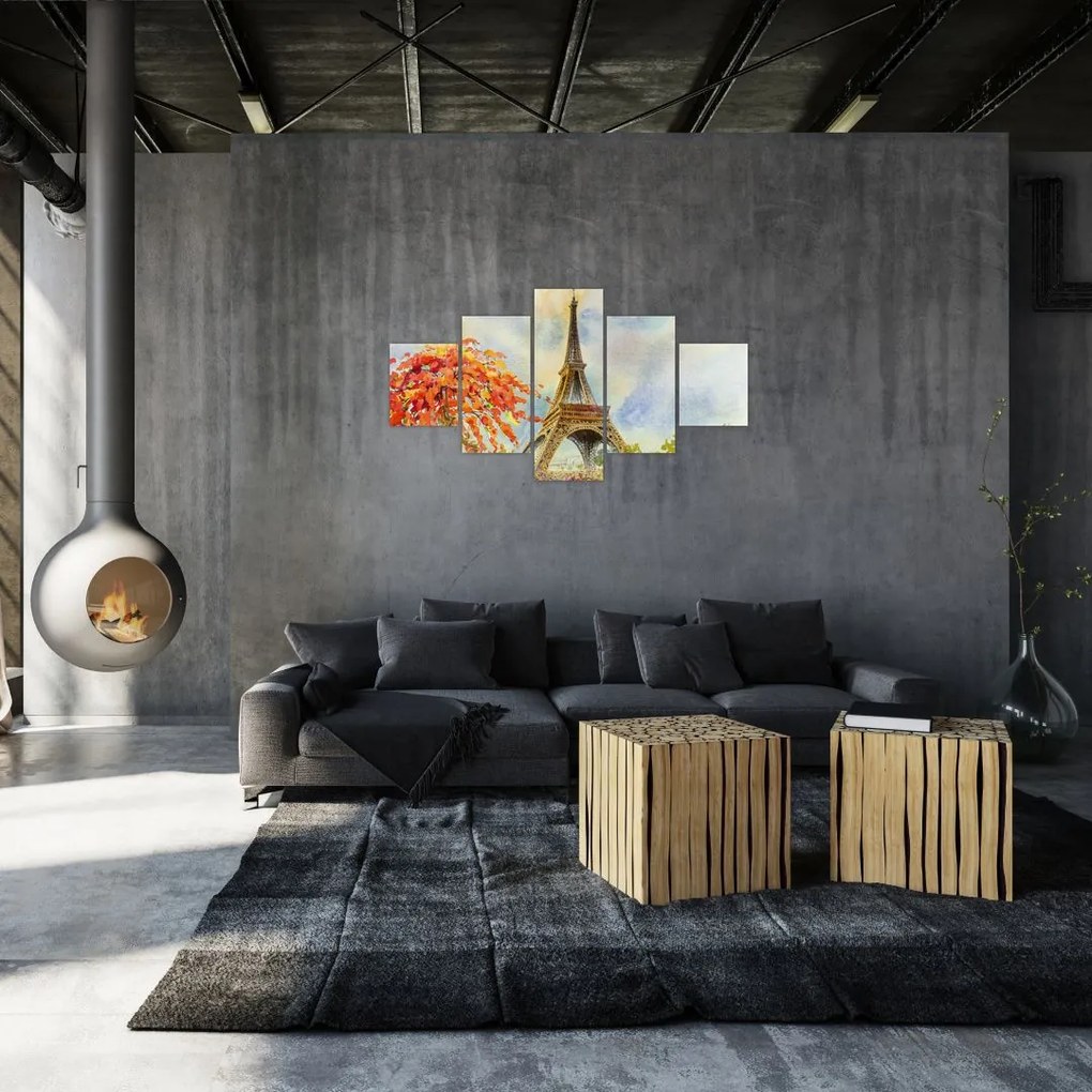 Malowany obraz Wieży Eiffla (125x70 cm)