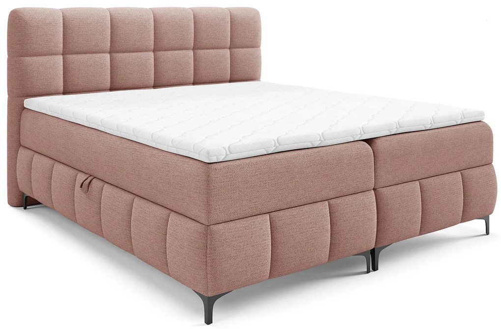 Jasnoróżowe łóżko tapicerowane z pojemnikiem 5 rozmiarów K5-P95