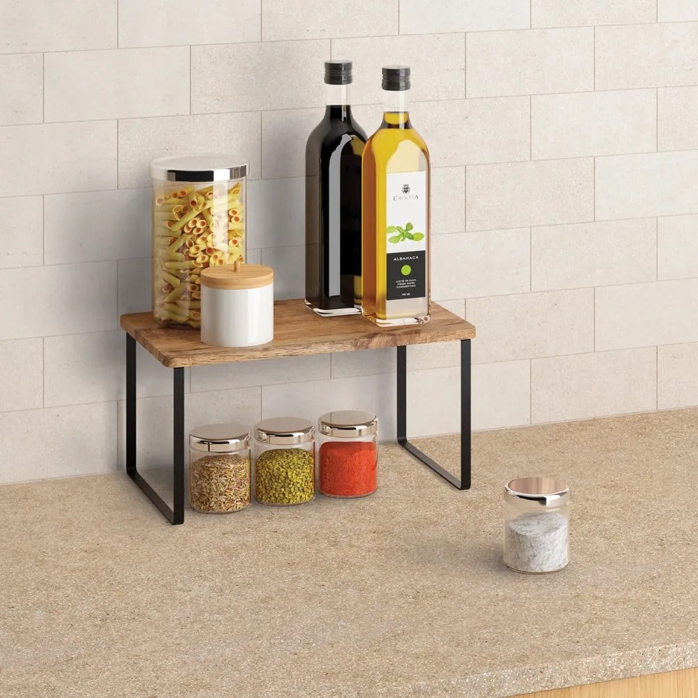 Drewniana dodatkowa półka w czarno-naturalnym kolorze 32x19 cm York – Metaltex