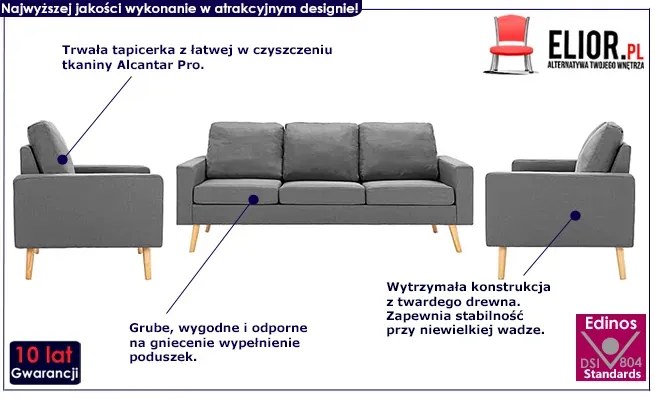 3-częsciowy jasnoszary zestaw wypoczynkowy z fotelem - Imex 3Q