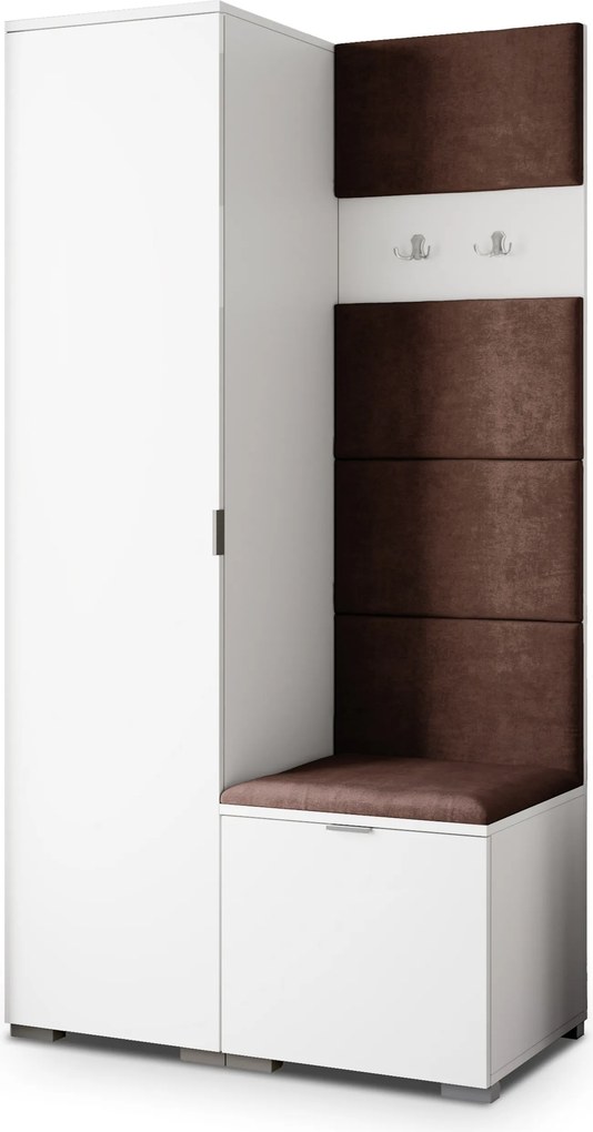 Masseno Garderoba LORI 95/181/51 cm Nowoczesna Szafa do Przedpokoju Biała, MONOLITH 29 (Brązowy)