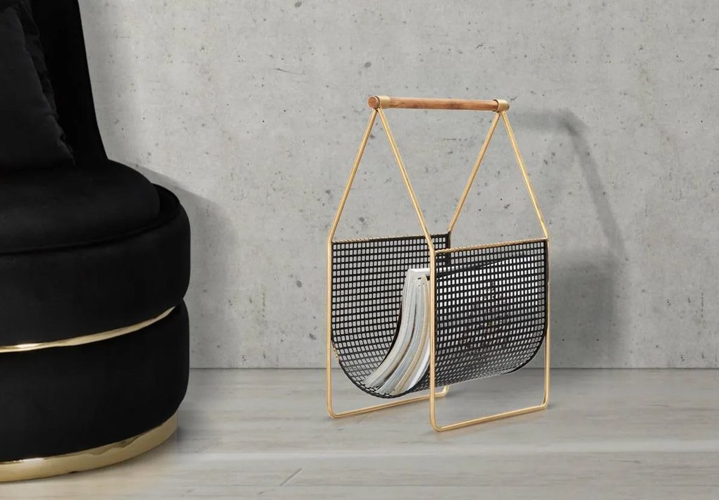 Gazetnik metalowy FASHION, z drewnianą rączką