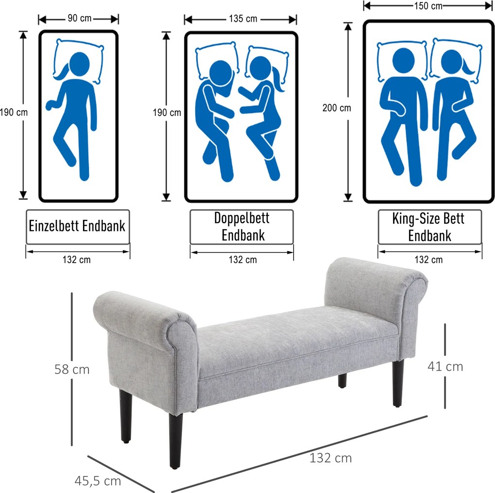 HOMCOM ławka tapicerowana ławka do siedzenia taboret elegancka materiał lniany jasnoszary 103x48x38 cm