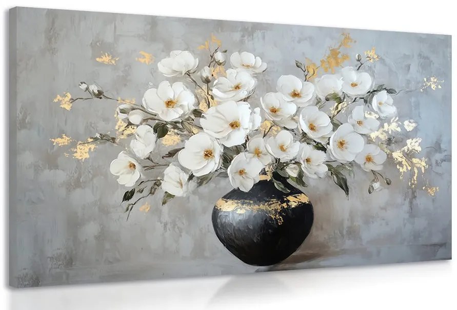 Obraz bukiet kwiatów w czarnej wazie