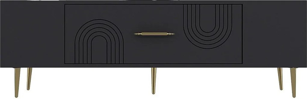 Stojak pod telewizor – 150 cm x 48,2 cm x 29,6 cm – Antracyt i złoto – Płyta wiórowa z powłoką melaminową