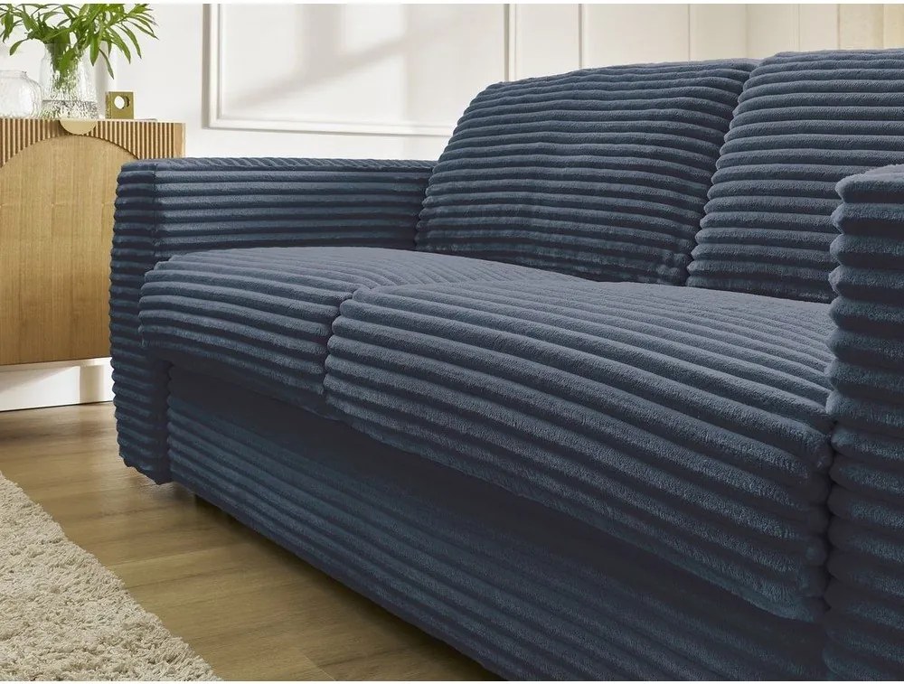 Ciemnoniebieska sztruksowa rozkładana sofa do spania 220 cm Hugo – Bobochic Paris