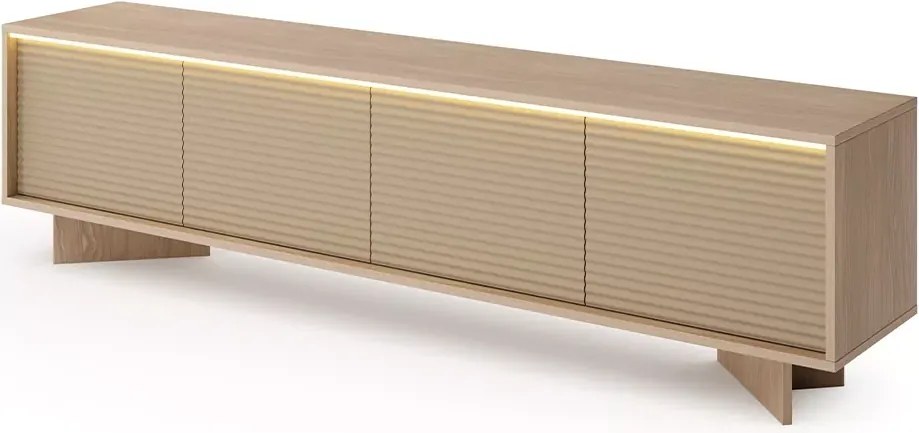Szafka RTV Parsja 4D 200 cm LED – duża szafka pod telewizor, ryflowane fronty, bolivar naturalny / cappuccino, push-to-open