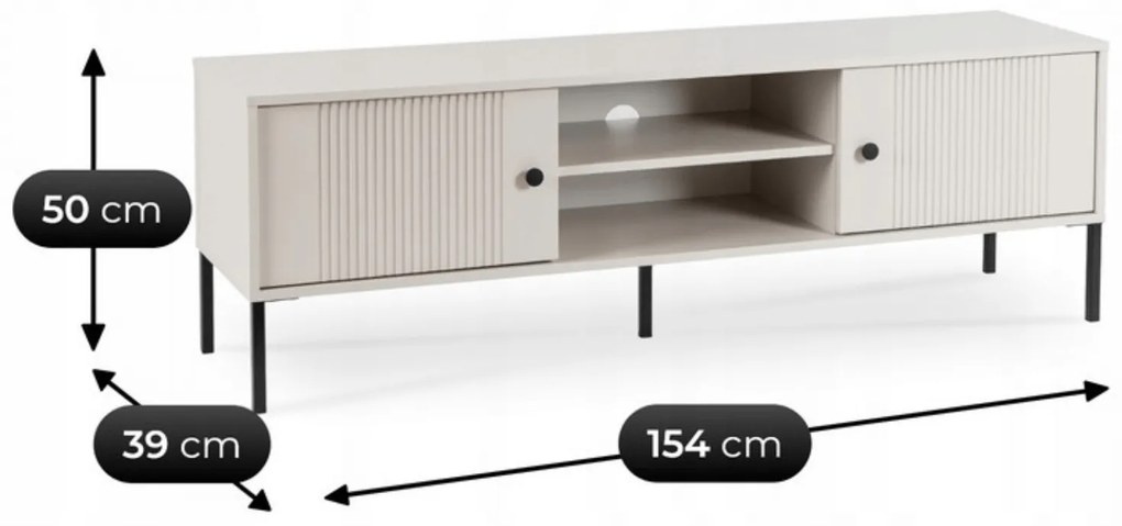 Szafka RTV do Salonu SOFT 154 cm Kaszmir Ryflowana Nowoczesna