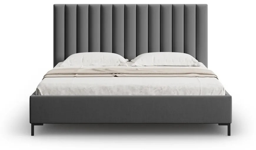 Ciemnoszare tapicerowane łóżko dwuosobowe ze schowkiem i stelażem 140x200 cm Casey – Mazzini Beds