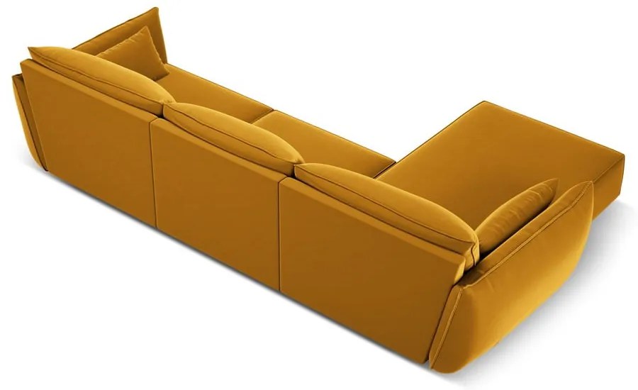 Musztardowy aksamitny narożnik (lewostronny/z szezlongiem) Vanda – Mazzini Sofas