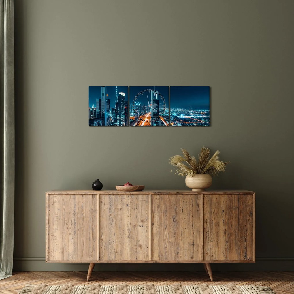 Obraz - Noc w Dubaju (z zegarem) (90x30 cm)