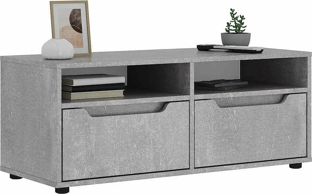 Mebel TV VISNES Szary Beton 100x40x38 cm Z Drewna Inżynieryjnego Z Przechowywaniem i Montażem na Ścianie