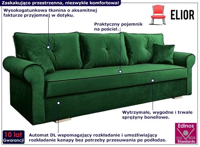 Rozkładana kanapa z funkcją spania butelkowa zieleń - Orit 4X