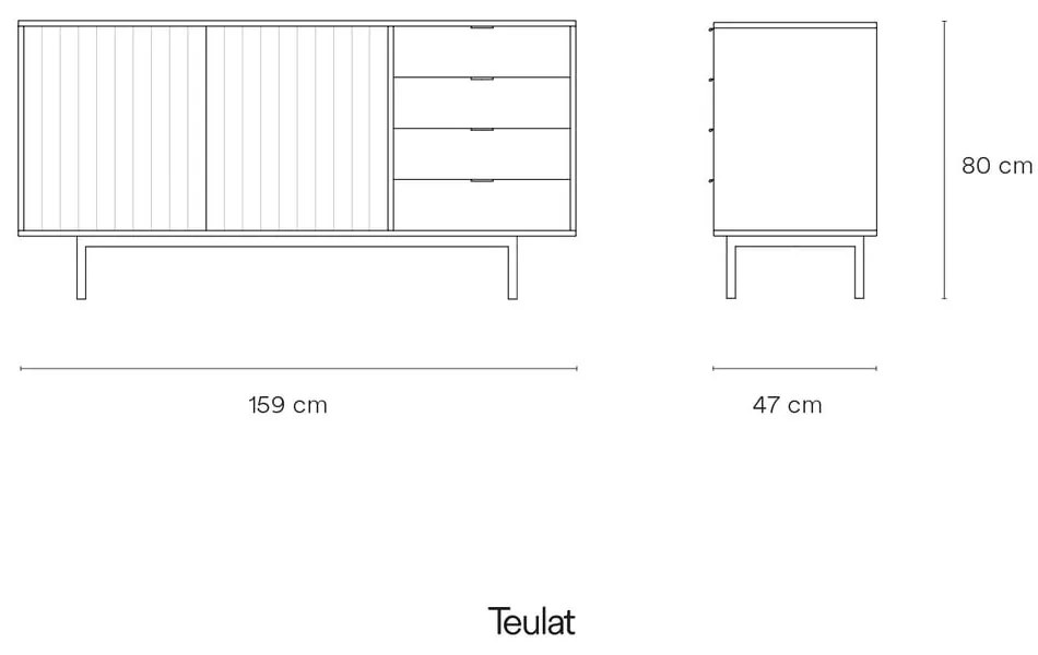 Szaro-naturalna niska komoda w dekorze dębu 159x80 cm Sierra – Teulat