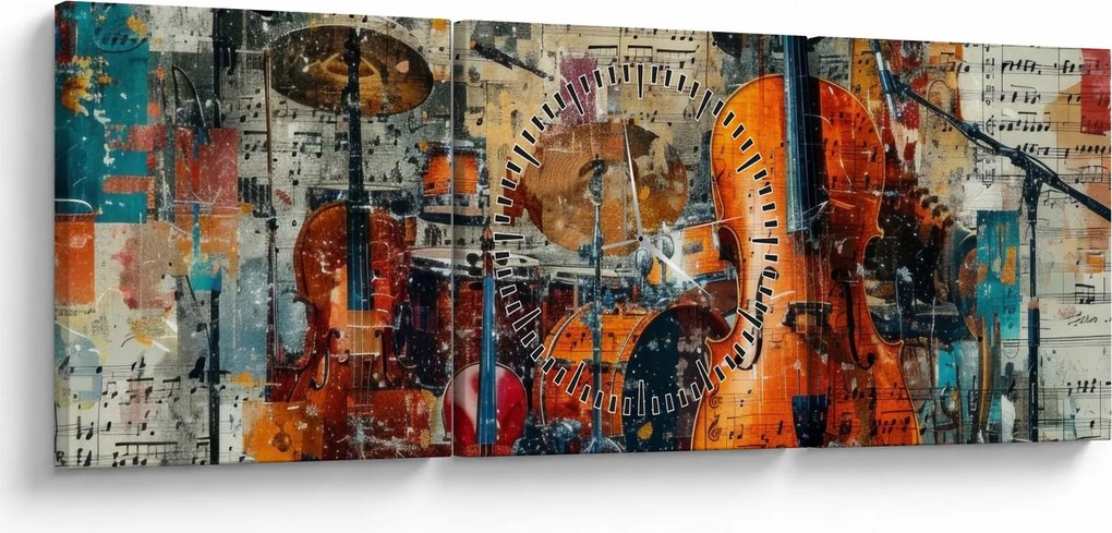 Obraz - Instrumenty muzyczne (z zegarem) (90x30 cm)