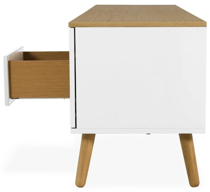 Biała szafka pod TV z nogami z drewna dębowego Tenzo Dot, szer. 192 cm