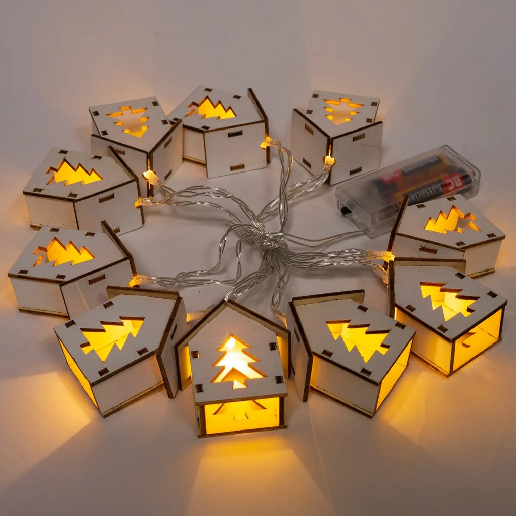 Świąteczna dekoracja LED Domki z gwiazdą biały, 150 cm