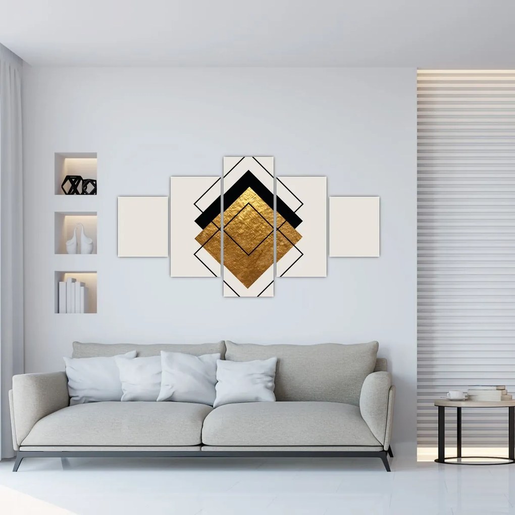 Obraz - Abstrakcja złoto-biała N⁰1 (125x70 cm)