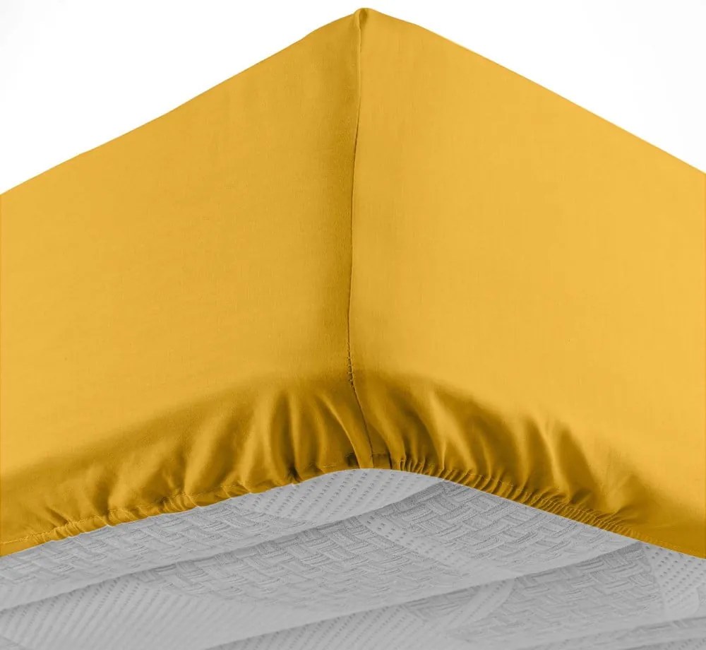 Żółte bawełniane prześcieradło z gumką 180x200 cm Lina – douceur d'intérieur