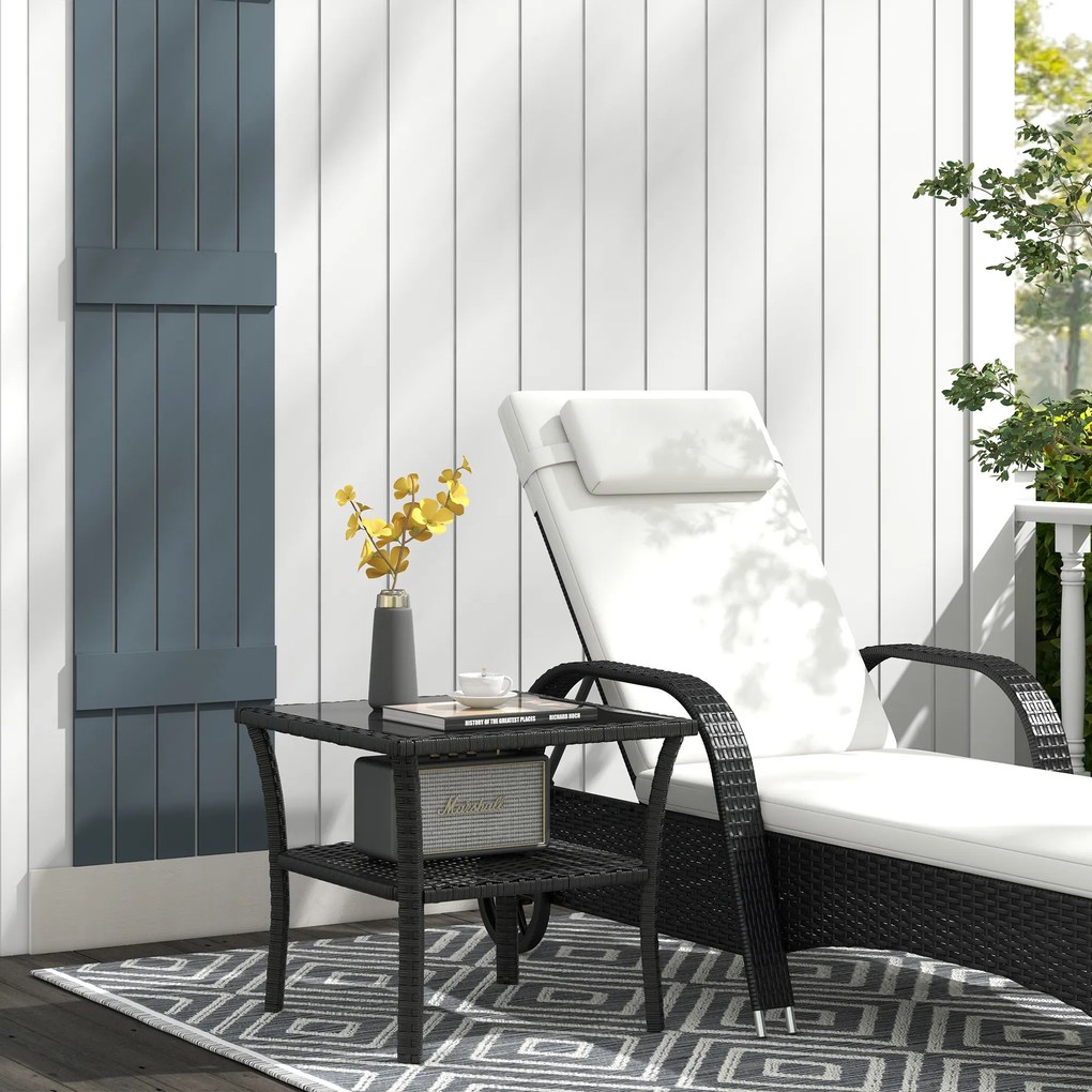 Outsunny Rattanowy stolik ogrodowy, 50 x 50 x 45 cm, wodoodporny stolik kawowy dla 4 osób, kwadratowy z półką i szklanym blatem | Aosom PL