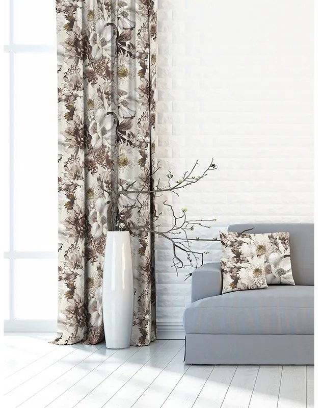 Zasłona dekoracyjna w kwiaty beżowa podkład oxford - szer. 150 cm