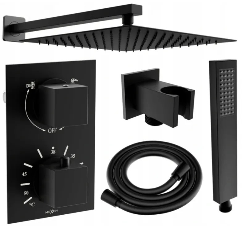 Mexen Cube DR02 zestaw prysznicowy podtynkowy z deszczownica 30 cm, czarny - 77502DR0230-70