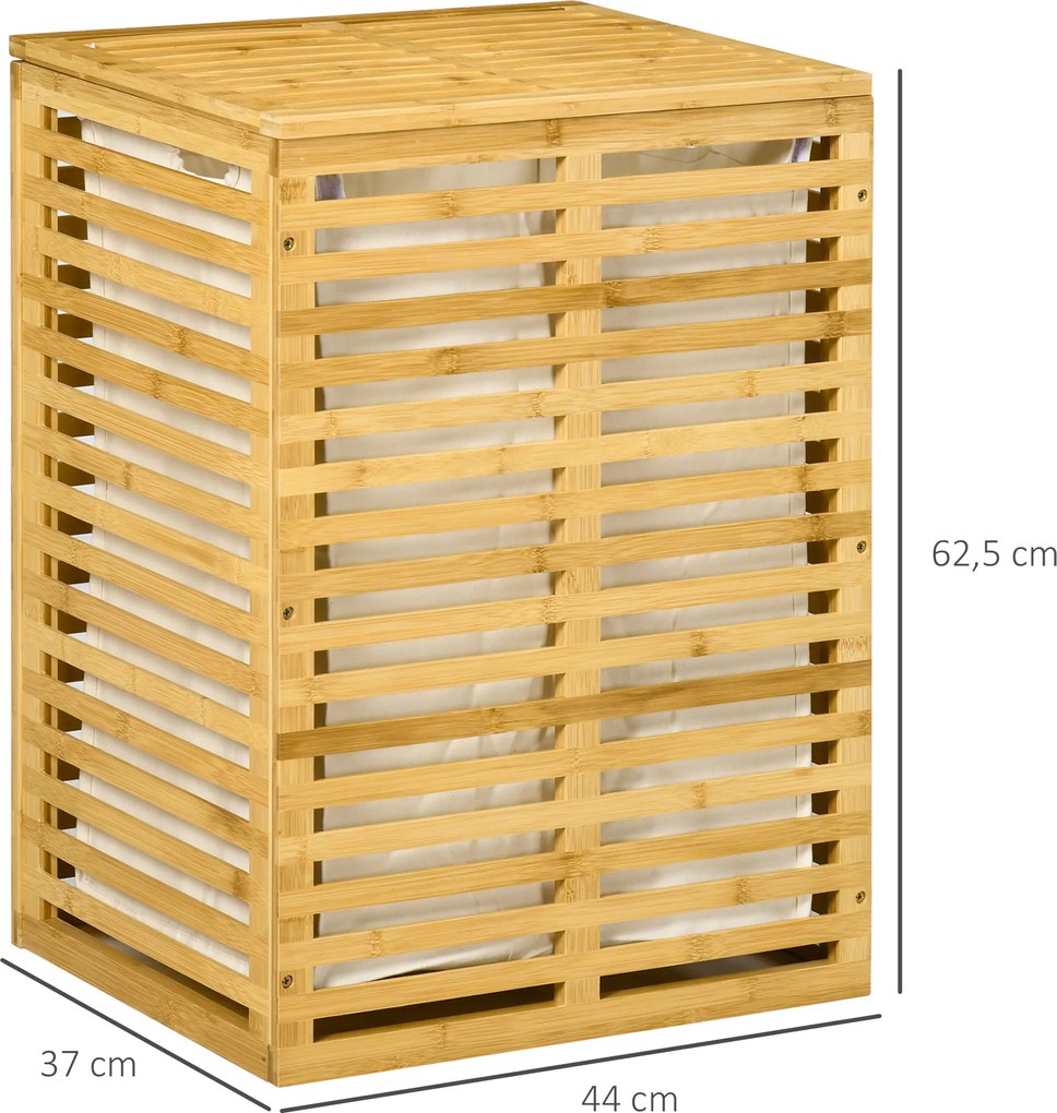 HOMCOM Kosz na Bieliznę z Bambusa 63 L z Pokrywą i Wyjmowanym Workiem 44 x 37 x 62,5 cm, Drewno Naturalne