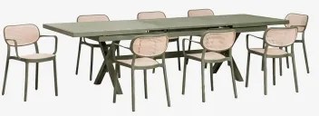 Zestaw Stołu Prostokątnego 240-300x100 Cm Rozkładanego Karena Oraz 8 Sztaplowanych Krzeseł Ogrodowych Z Podłokietnikami - Sklum