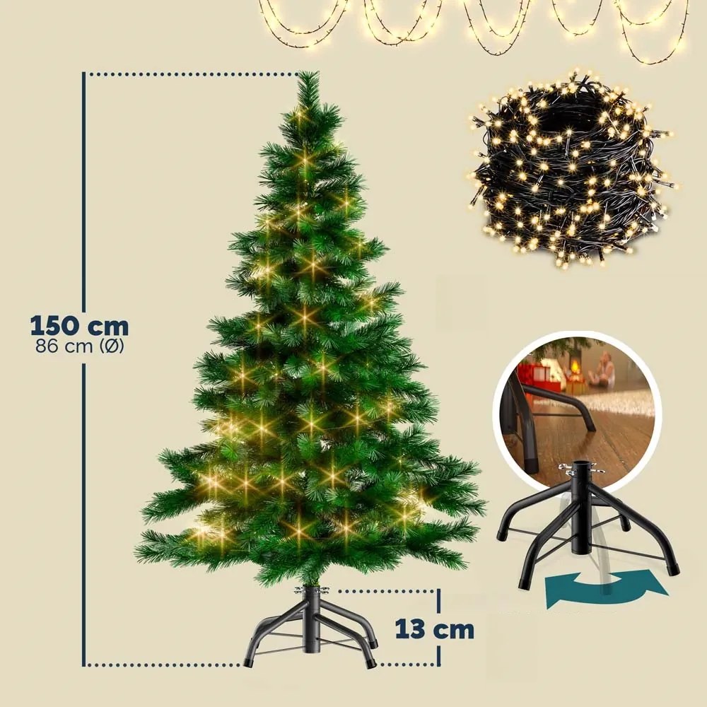 Casaria Sztuczna choinka RUDOLPH z lampkami, 150 cm, zielona