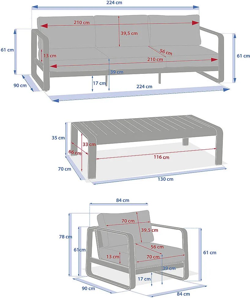 Zestaw aluminiowy ISABELLA dla 7 osób (kawiarniany)
