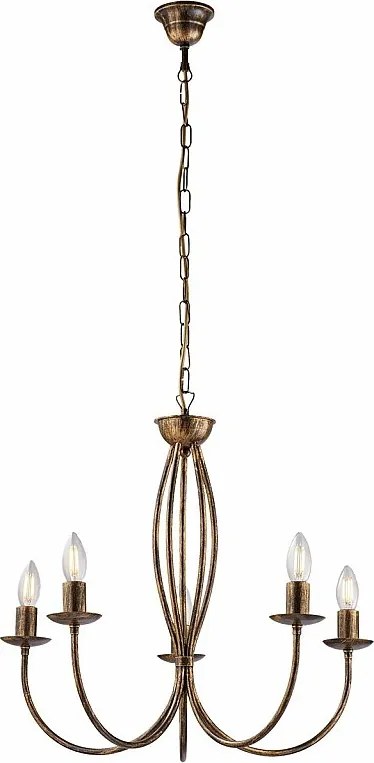 Botte - żyrandol 5-punktowy z lakierowanego na brązowo żelaza z dekoracją w kolorze starego złota 113 - Ø55 - BL147-5-BR