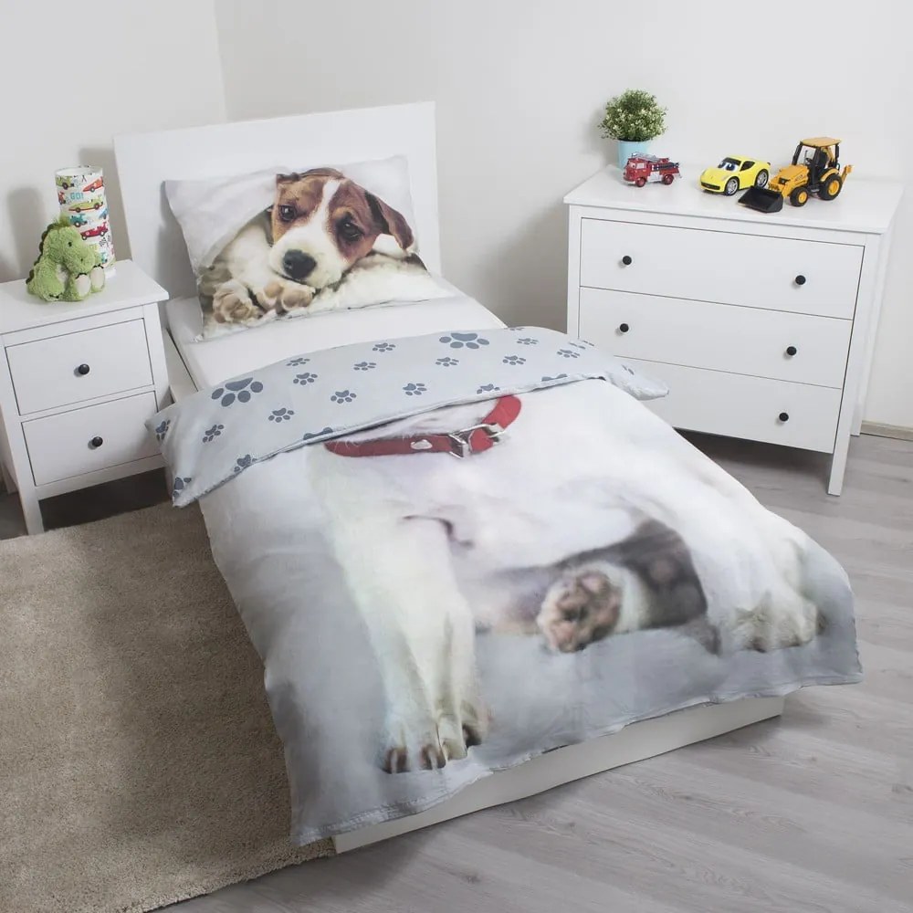 Szara bawełniana pościel dziecięca jednoosobowa 140x200 cm Dog – Jerry Fabrics