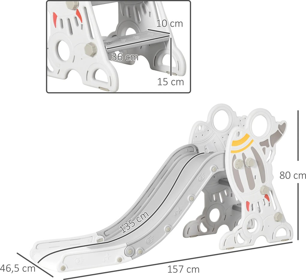 AIYAPLAY Zjeżdżalnia dla maluchów z naklejkami Bezpieczna zabawa w domu i ogrodzie Szara 157x46,5x80cm | Aosom PL