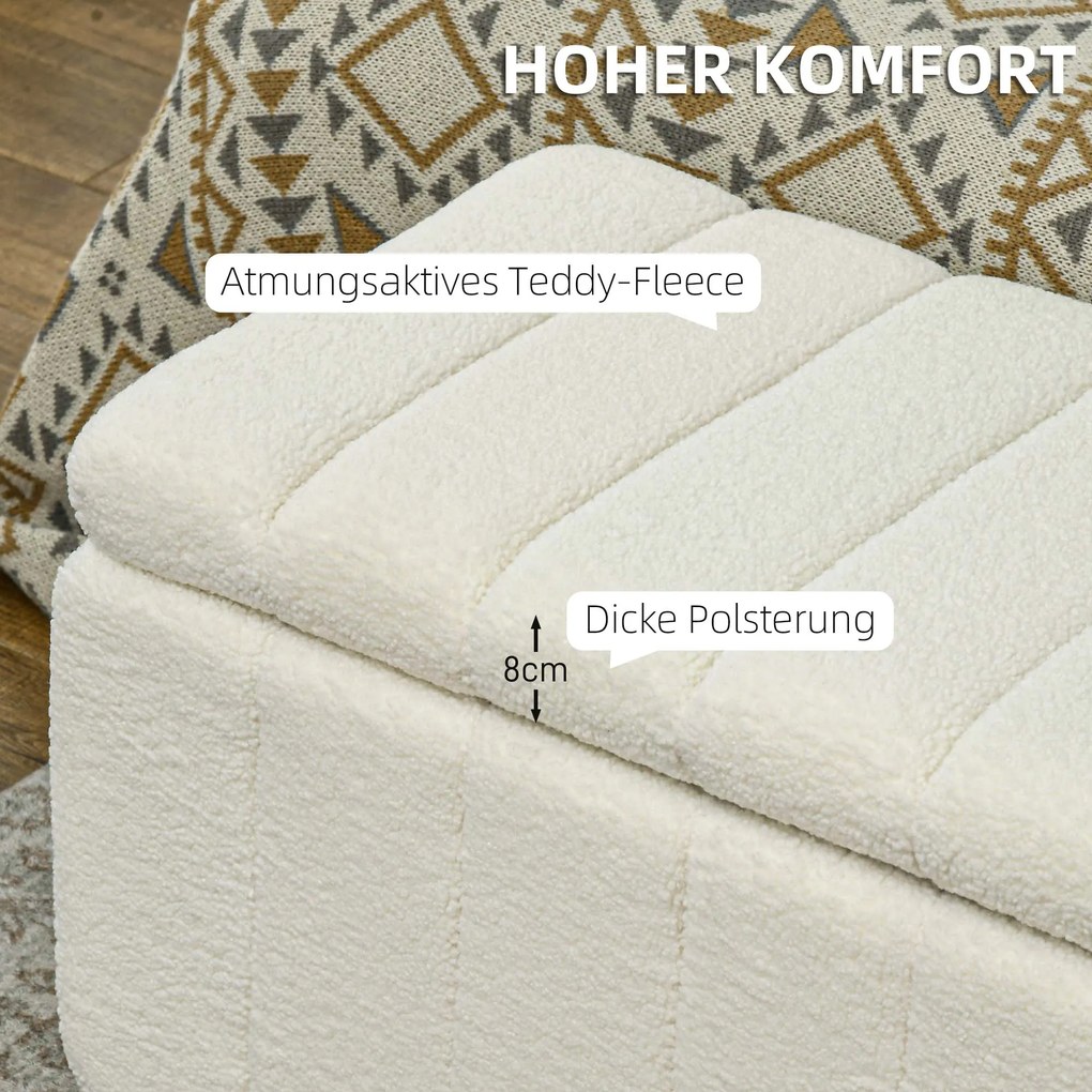 HOMCOM Tapicerowana ławka do sypialni z miejscem do przechowywania, wytrzymała do 120kg, 102x45x46cm, Kremowobiały