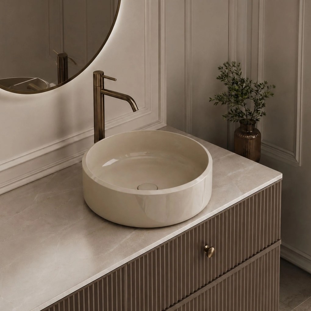 Massi Umywalka z konglomeratu nablatowa okrągła beżowa matowa 40 cm RONA Beige Matt : Wykończenie - w połysku