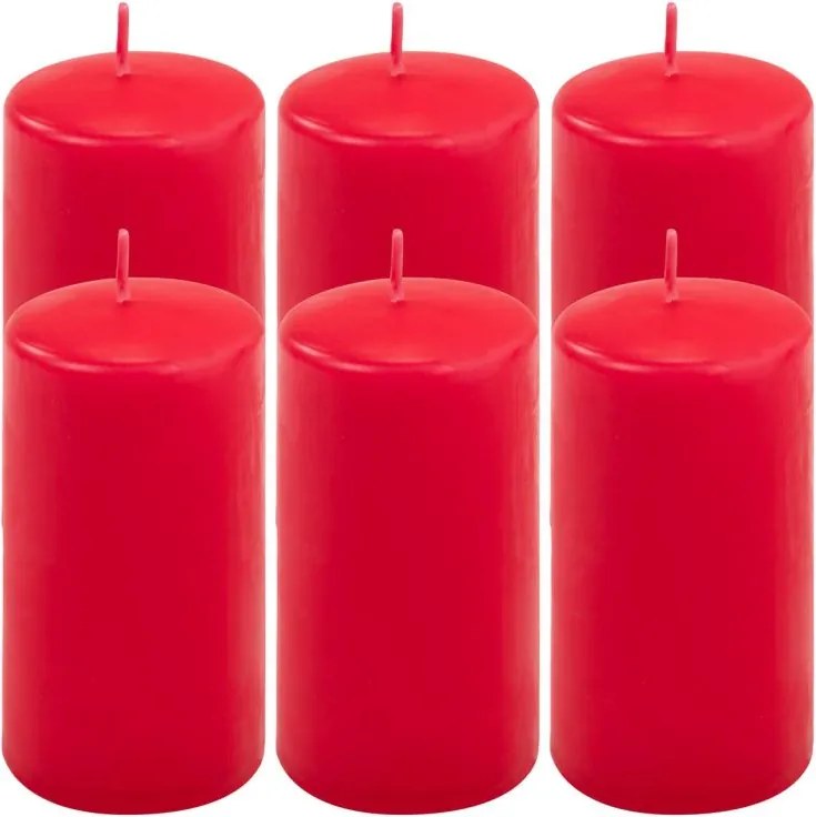 Zestaw świec filarowych, 11,5 cm, Ø 6 cm, czerwone, 6 szt.