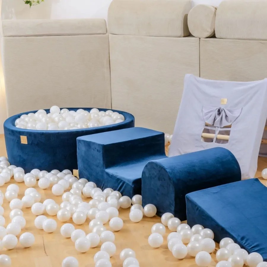 Piankowy zestaw do zabawy z suchym basenem 90x30cm, plac zabaw dla dziecka, 4 elementy, welurowy sztruks, morelowy, bez piłek - meowbaby®