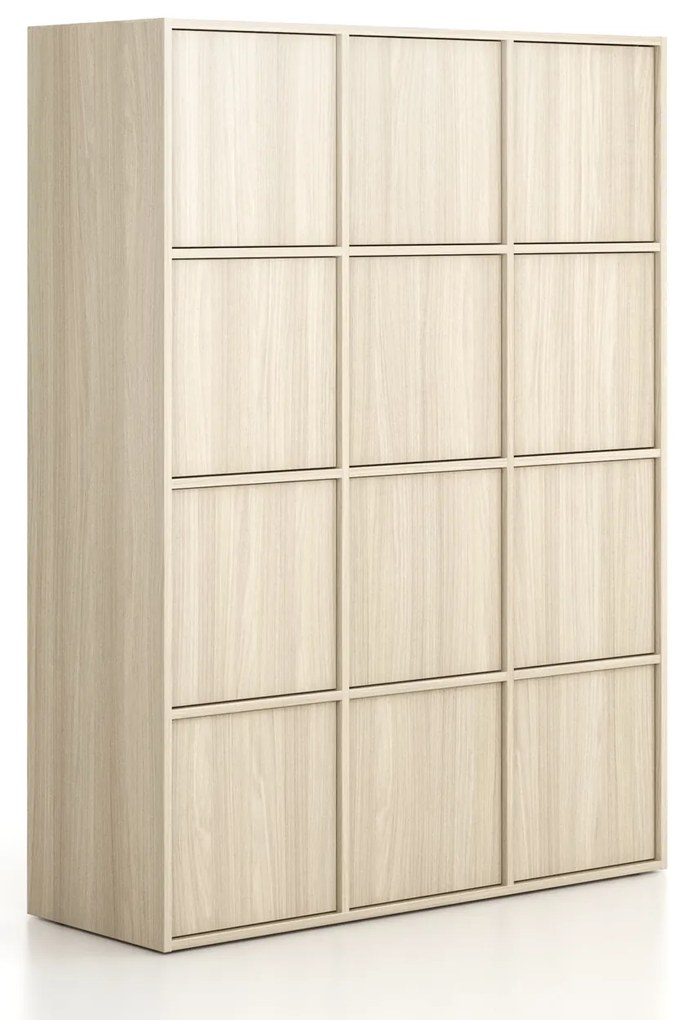 Szafa biurowa FRAME, 12x drzwi, 1299 x 450 x 1735 mm, PUSH-lock, dąb naturalny