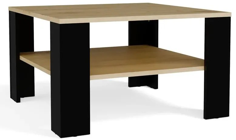 Kwadratowy stolik kawowy dąb artisan + czarny K7-C73